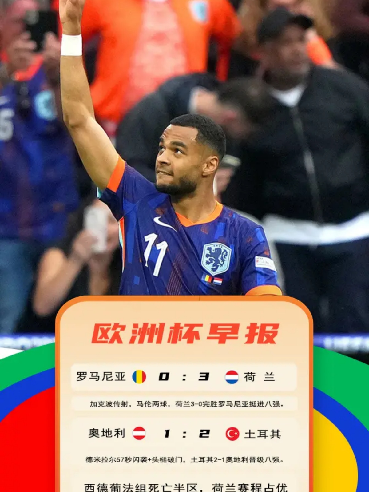 荷兰队大胜瑞典，成功晋级欧洲杯半决赛